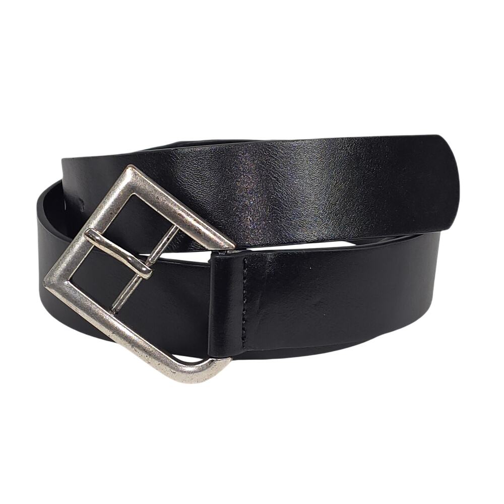 MNG (MANGO) GENUINE LEATHER BELT – BLACK/SILVER BUCKLE – WOMEN’S SIZE M (30–34")
